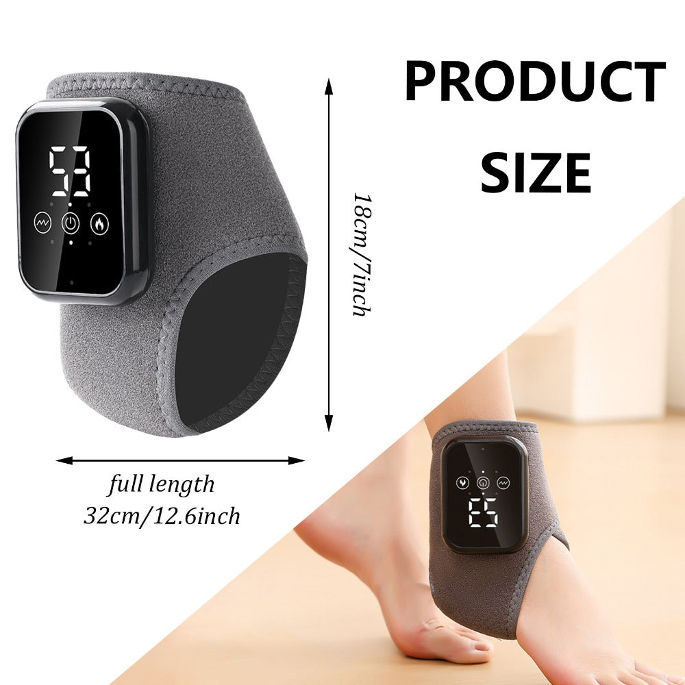 Wearable Heated Foot and Ankle Wrap with Touch Display, Five Heat Levels and One- or Two-Piece Gray Sets