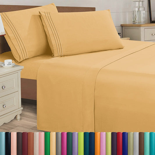 Microfiber Bed Sheet Set 4-Piece Deep Pocket Cooling Sheets Twin Full Queen King Cal King Split King – Soft Wrinkle Fade Resistant Hotel Quality Bedding