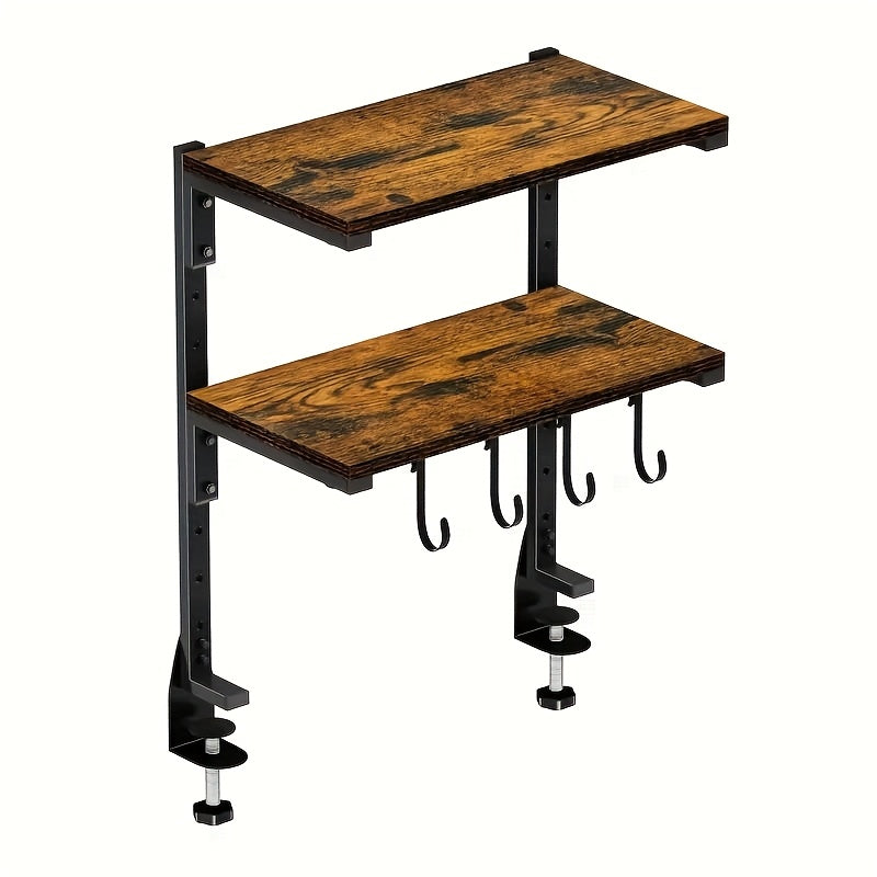 2-Tier Desktop Storage Shelf, Carbon Steel Desk Organizer, Adjustable Space-Saving Rack with Rustic Brown Finish