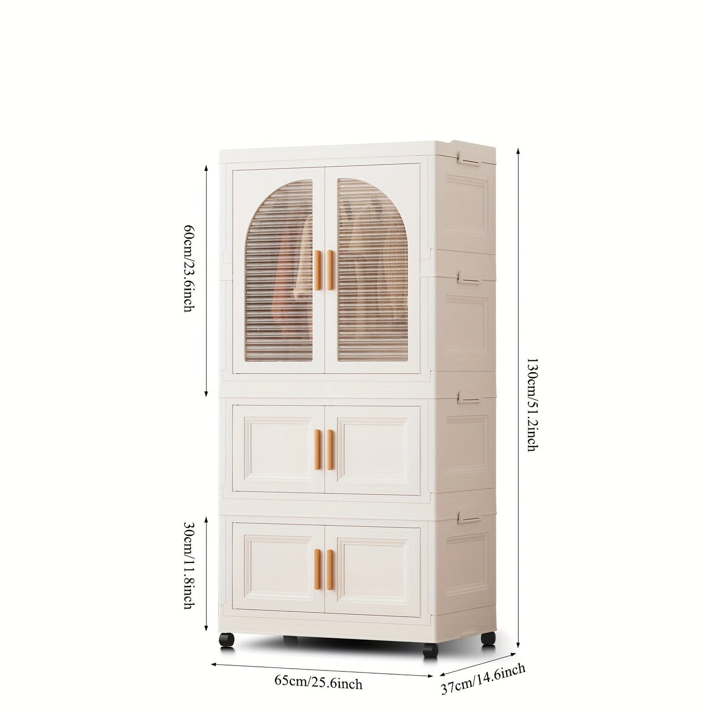 Portable Folding Wardrobe Cabinet with Caster Wheels, Hanging Section and Two Exact Layer Options