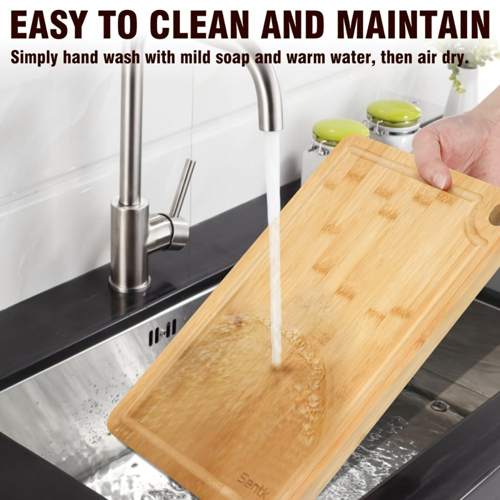 Wood Cutting Board Set of 3 Natural Wooden Chopping Boards with Juice Groove & Non-Slip Edges – Reversible Design for Meat BBQ Home Kitchen Restaurant Holiday Gift