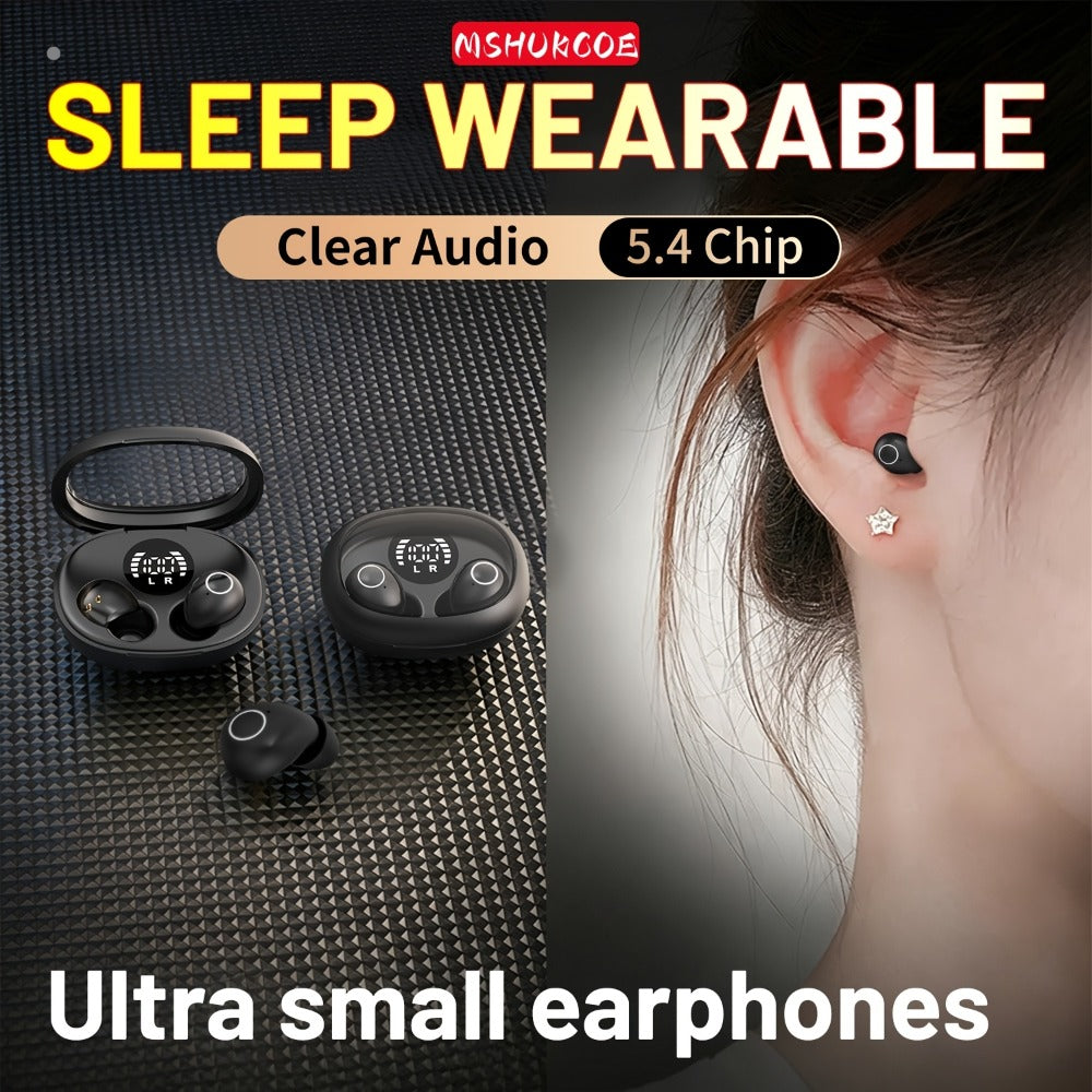 Invisible Sleep Earbuds Bluetooth 5.4 Mini Ultra Compact True Wireless – Noise Cancelling Hi-Fi All Day Wear Touch Control USB-C for Running Sleeping Compatible with All Phones