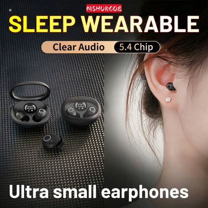 Invisible Sleep Earbuds Bluetooth 5.4 Mini Ultra Compact True Wireless – Noise Cancelling Hi-Fi All Day Wear Touch Control USB-C for Running Sleeping Compatible with All Phones