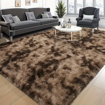 Area Rug, 6x9 Foot Tie-Dye Coffee Plush Shag Style with Machine-Wash Care and Source-Listed Backing