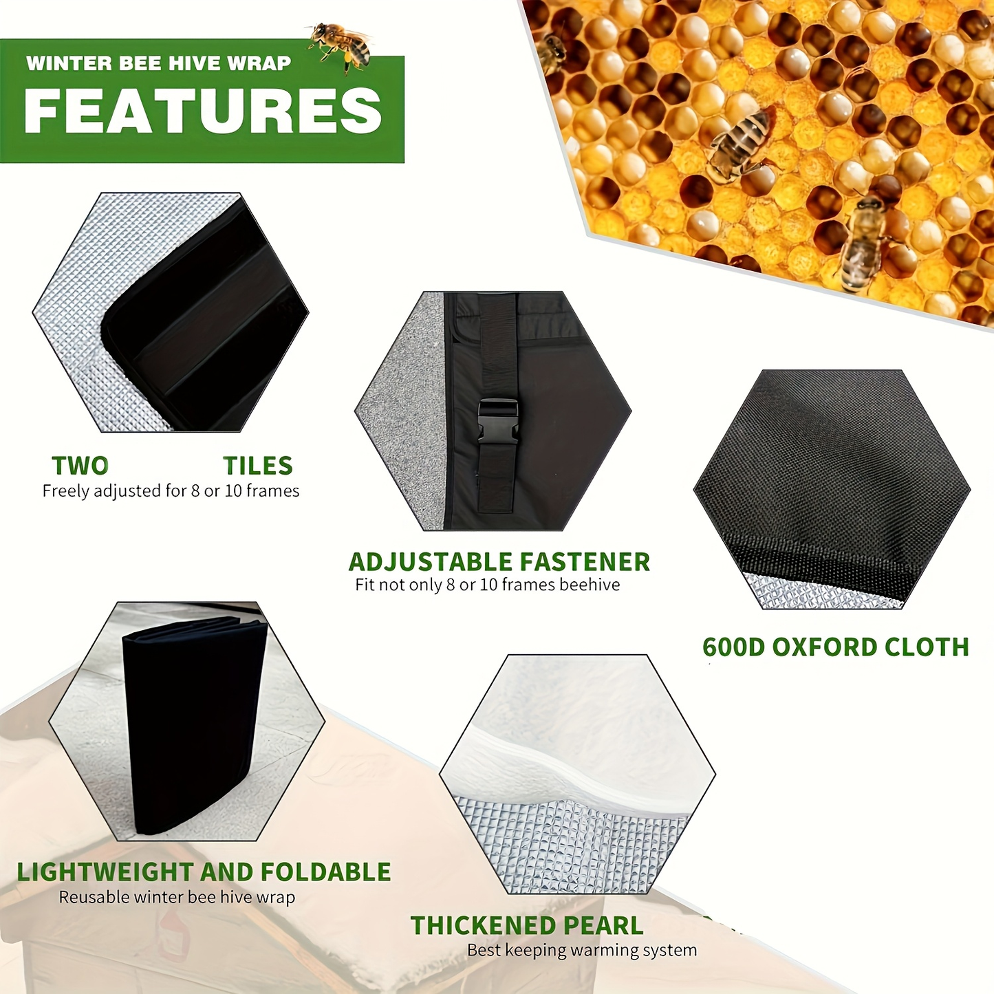 Black Beehive Winter Insulation Wrap with Adjustable Buckle Straps in 192 x 40 or 60 cm Sizes