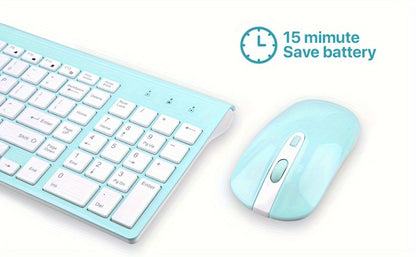 2.4G Wireless Keyboard and Mouse Combo Ultra-Thin Slim Full Size with Numpad Silent Keys Plug and Play USB Nano Receiver for Windows PC Desktop Laptop Home Office Blue Red