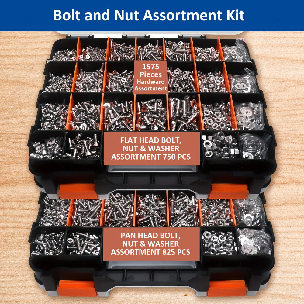1575pcs 304 Stainless Steel Nuts and Bolts Assortment Kit for Entryways, Bedrooms and Living Spaces