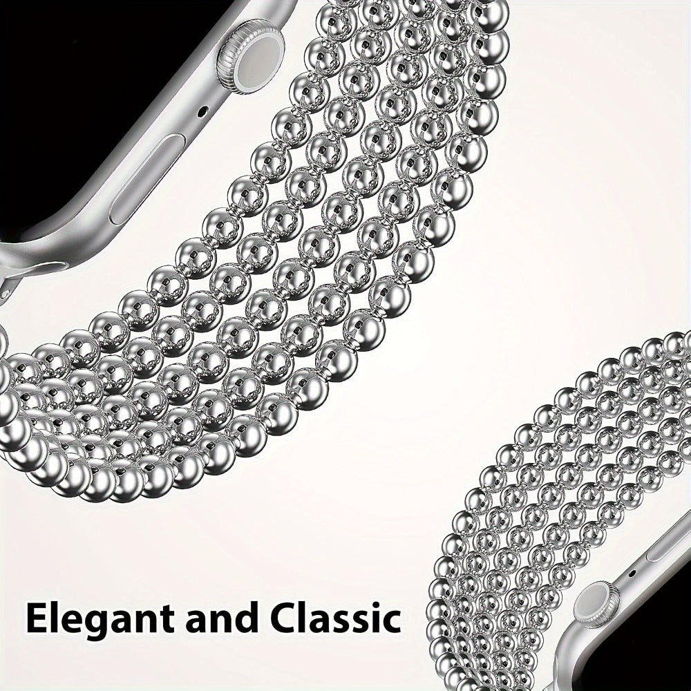 Watch Band with Stainless Steel Beads and Elastic Slip-On Design in Four Finishes for Apple Watch Sizes