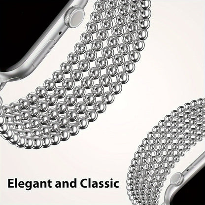 Watch Band with Stainless Steel Beads and Elastic Slip-On Design in Four Finishes for Apple Watch Sizes