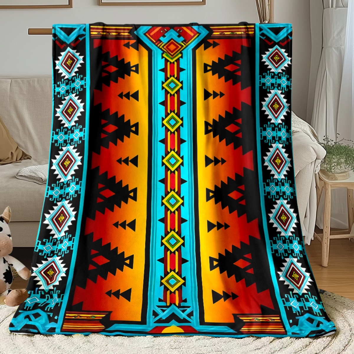 Tribal-Pattern Flannel Throw Blanket in Exact 30 x 40-Inch and 60 x 80-Inch Checkout Sizes