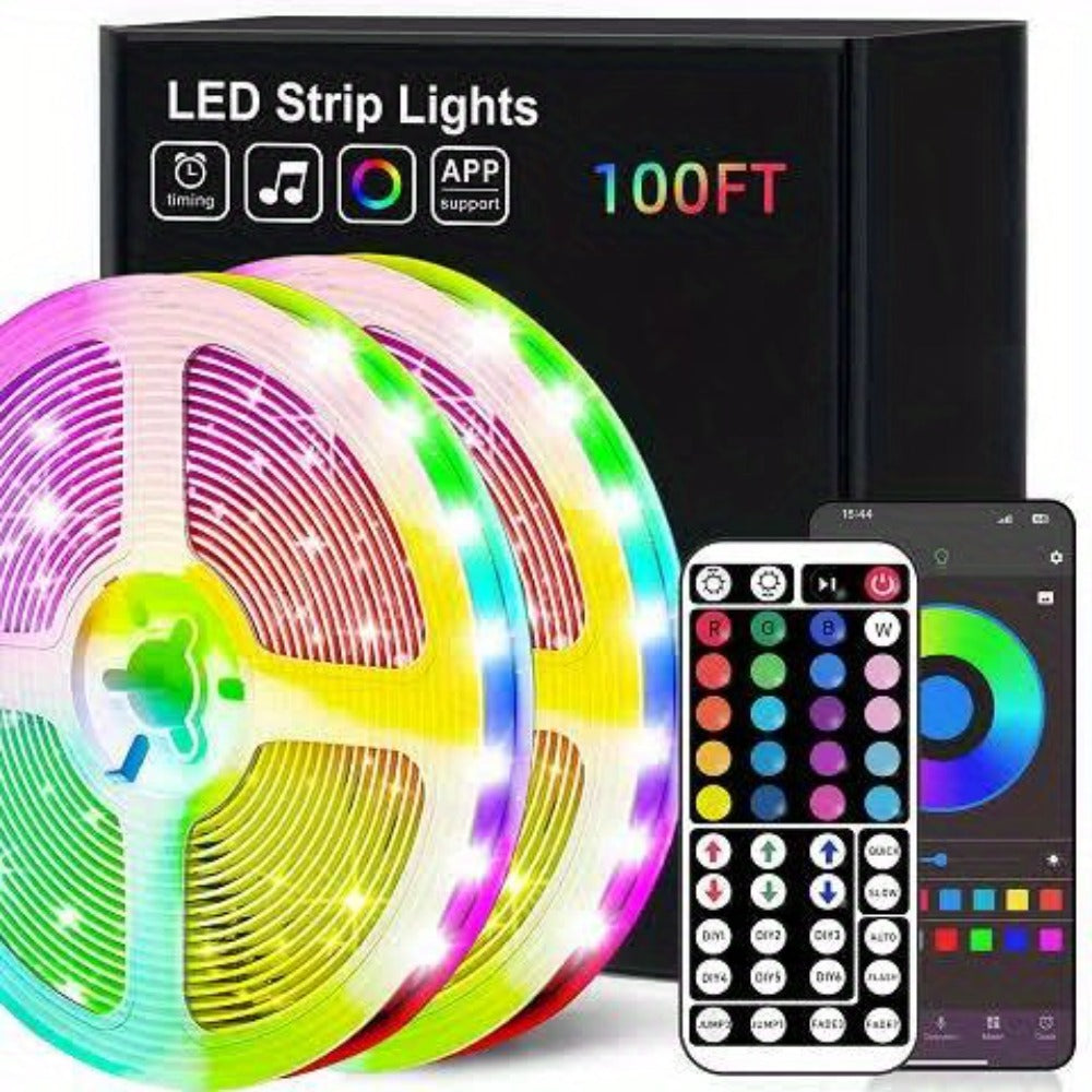 RGB LED Strip Lights for Party Wedding Event with 44-Key Remote - Colorful Color Changing Dimmable 50FT 100FT for Bedroom Kitchen Bar Holiday Home Decoration