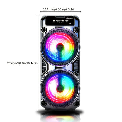 Portable Bluetooth Speaker with Dual Subwoofers, Color Lights, TWS, FM, USB, AUX, TF and Mic Input
