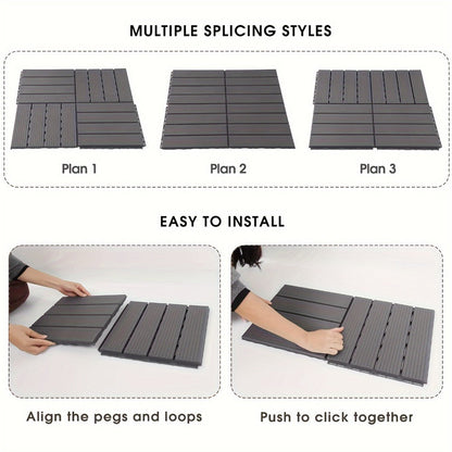Interlocking Deck Tiles 44pcs 12"x12", Waterproof Outdoor Patio Flooring Tiles, PP Plastic Interlocking Floor Tiles for Balcony Pool Backyard Terrace, Easy Install All-Weather Anti-Slip Deck Tiles Grey