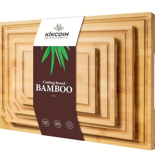 Bamboo Cutting Board Set 4-Piece Extra Large – Heavy Duty Chopping Boards with Juice Grooves for Meat, Vegetables & Cheese | Essential Kitchen Tools | Mother’s Day & Holiday Gift