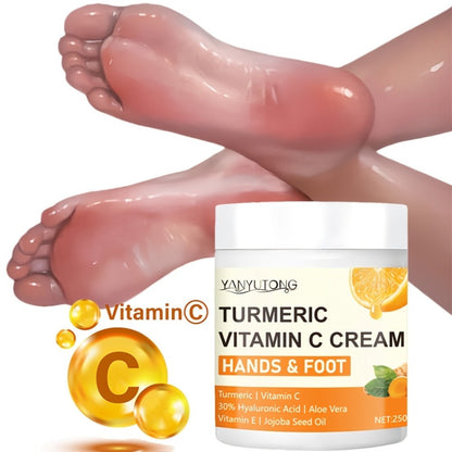 250g Turmeric and Vitamin C Hands-and-Feet Cream Jar with Hyaluronic Acid and Aloe Labeling