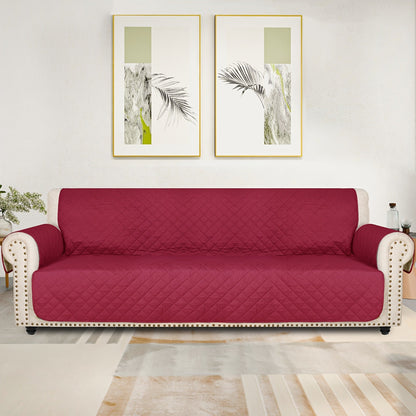 Sofa Cover Five-Layer Quilted Microfiber Protector with Elastic Strap and Foam Anchors for 3 or 4 Seats