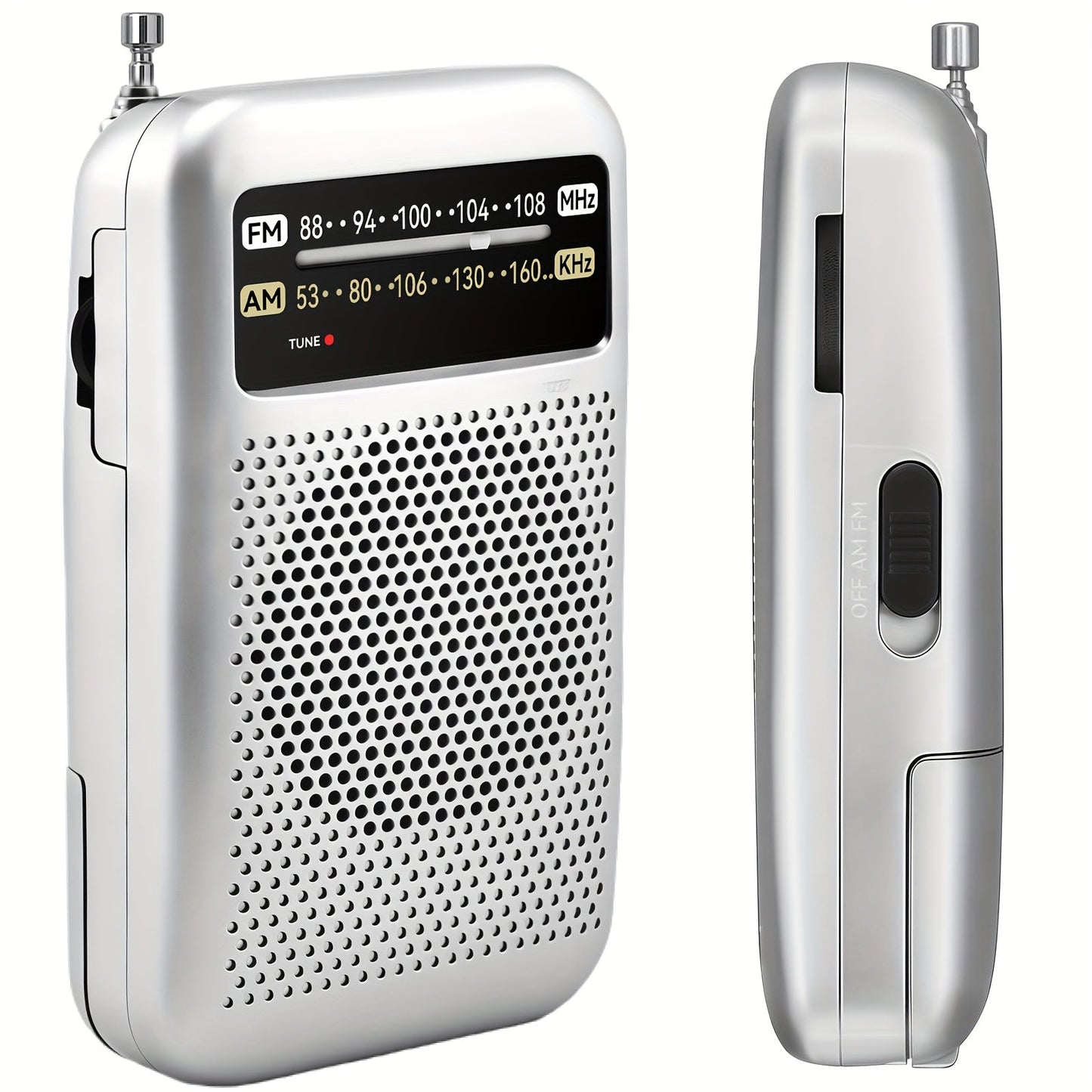 Pocket AM/FM Radio with 2-AA Battery Power, Headphone Jack and Single or Two-Piece Color Options