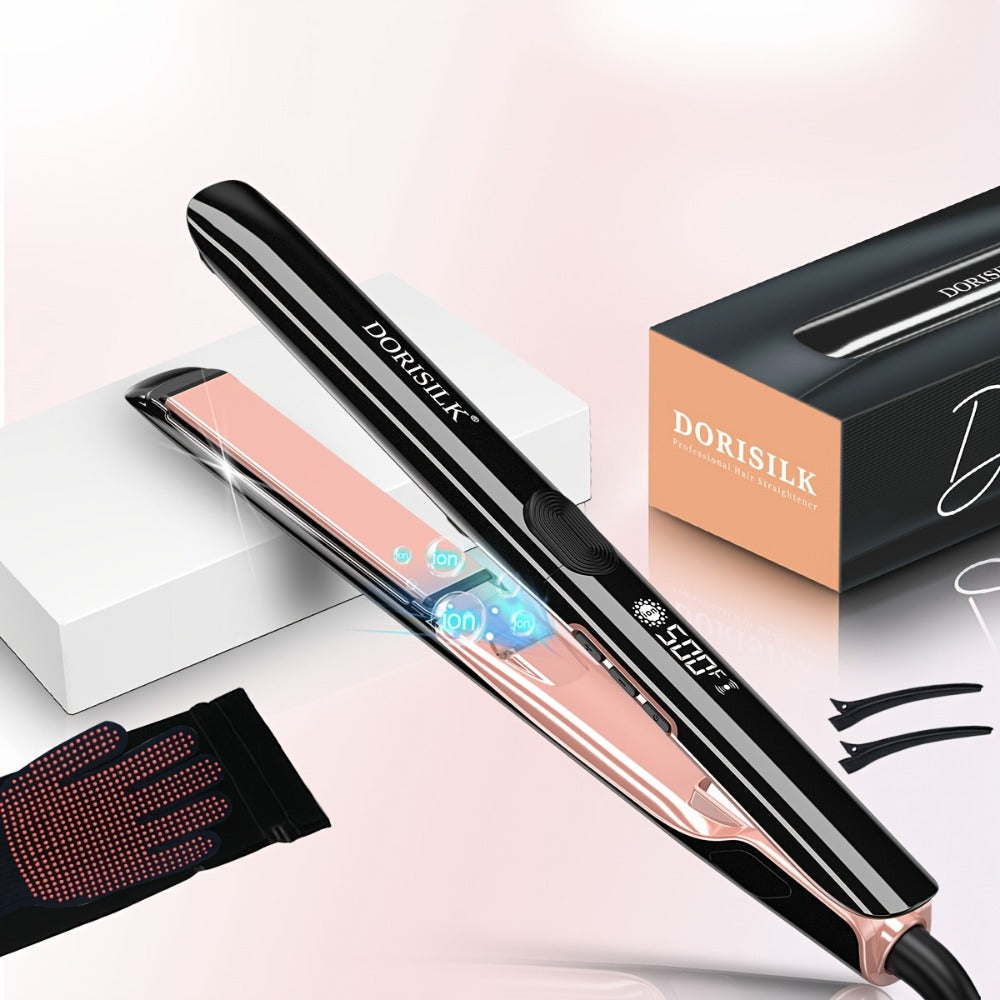 Plasma Ionic Hair Straightener Flat Iron 500°F with PTC Ceramic Oil Plates, LCD Display & 60-Min Auto Off — Frizz Control Professional Flat Iron for All Hair Types, 1" & 1.77" Plates