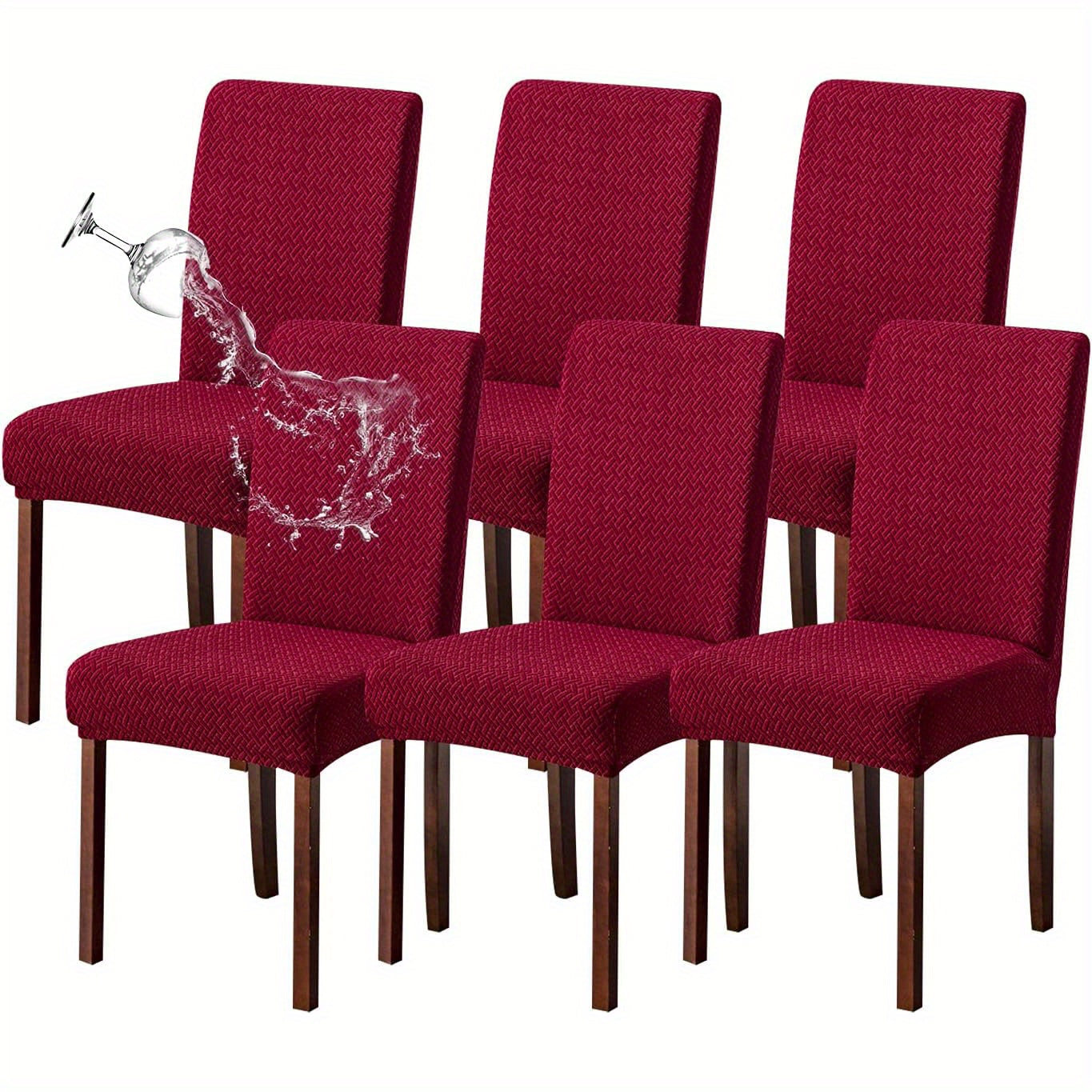 Textured Stretch Dining Chair Covers in Beige, Gray, Chocolate, Black, Khaki or Burgundy, Four- or Six-Piece Sets