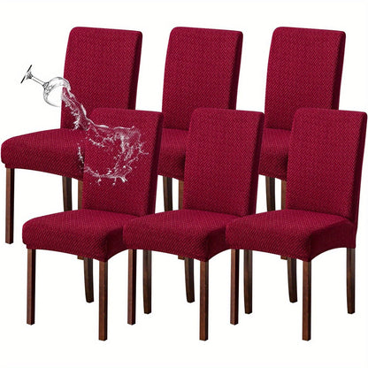 Textured Stretch Dining Chair Covers in Beige, Gray, Chocolate, Black, Khaki or Burgundy, Four- or Six-Piece Sets