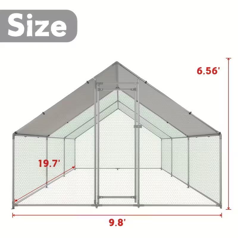 Walk-In Metal Poultry Enclosure in Six Size Options with Mesh Walls, Door and Partial Roof Cover