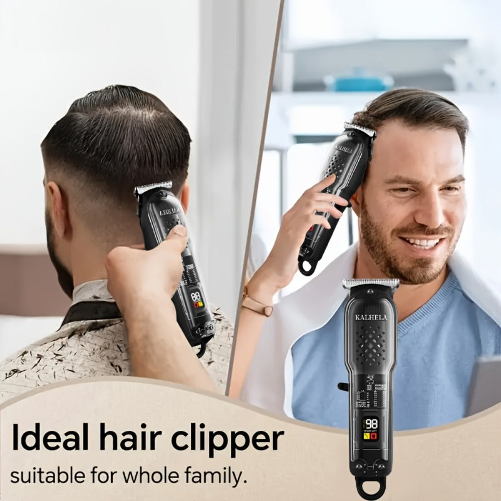 Retro Transparent Hair Clippers for Men – Electric Trimmer with LCD Display, USB Rechargeable Beard Clipper for Pompadour Fade Styles, Cordless Home Barber Tool, Red Black Blue
