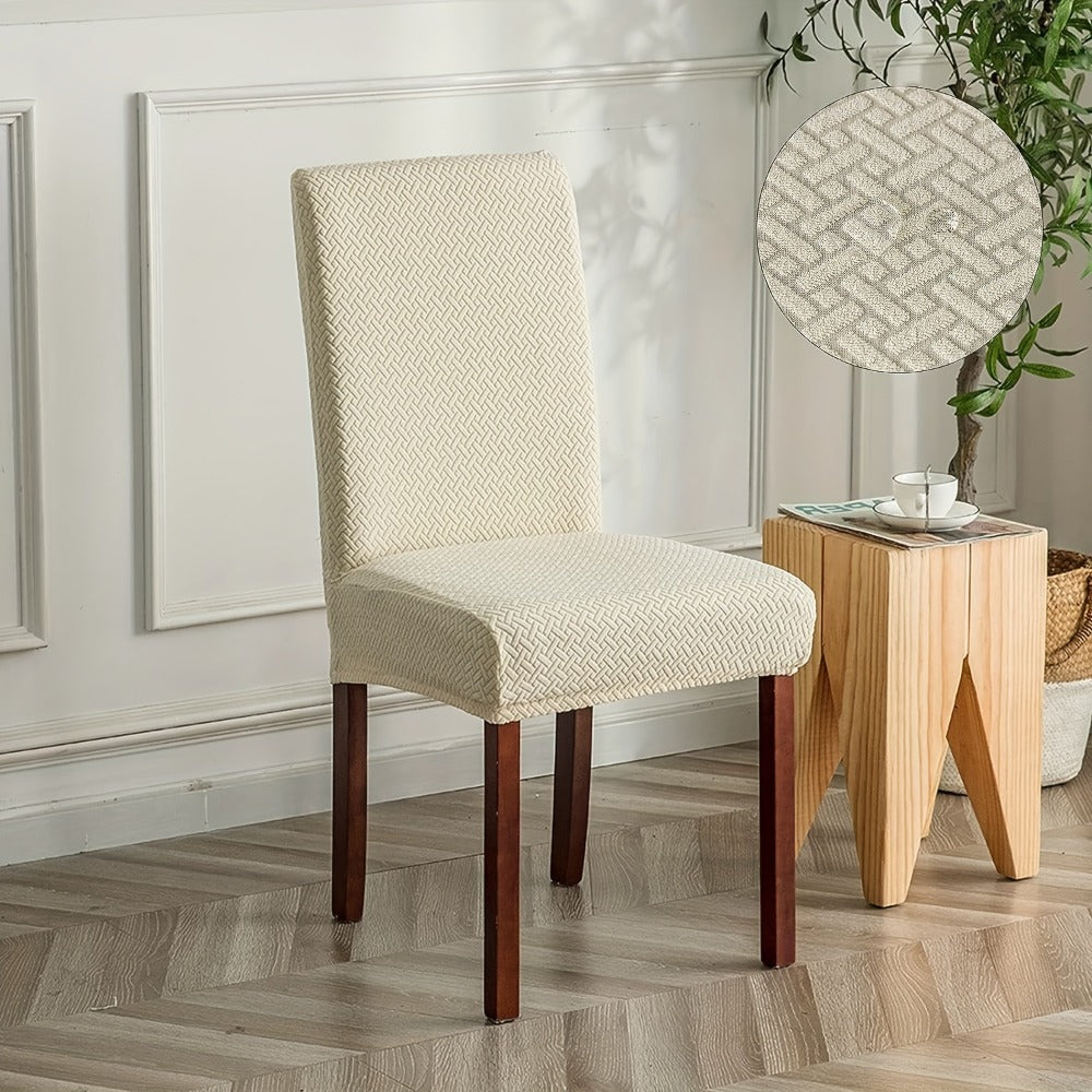 Textured Stretch Dining Chair Covers in Beige, Gray, Chocolate, Black, Khaki or Burgundy, Four- or Six-Piece Sets