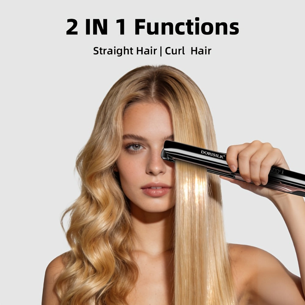 Plasma Ionic Hair Straightener Flat Iron 500°F with PTC Ceramic Oil Plates, LCD Display & 60-Min Auto Off — Frizz Control Professional Flat Iron for All Hair Types, 1" & 1.77" Plates