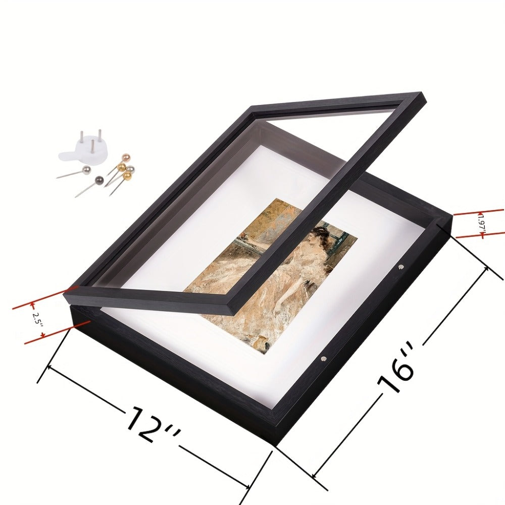 Shadow Box Frame 12x16 – Large Deep Display Case with Plexiglass Cover for Photos, Medals, Flowers, Memorabilia & Keepsakes, Sturdy Wall Mountable Memory Box, Black