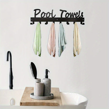 Wall-Mounted Outdoor Pool Towel Rack with Eight Hooks in One- or Two-Piece Checkout Options