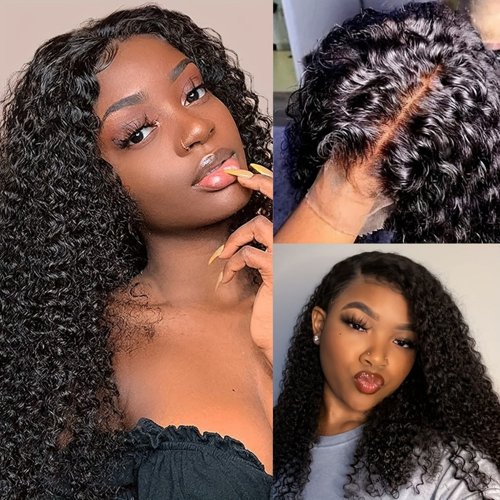 Lace Front Wig Kinky Curly Human Hair Style with 4x4x1 T-Part Lace, 180% Density and 12-22in Lengths