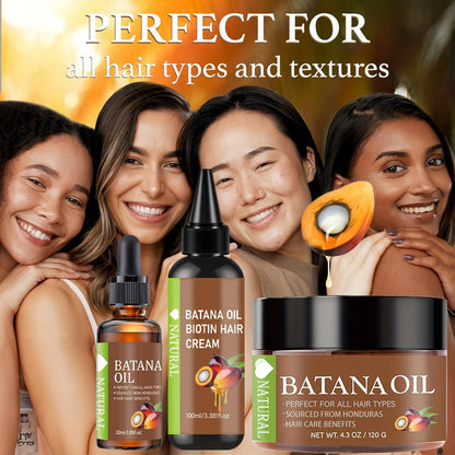 Honduran Batana Oil & Biotin 3-Piece Hair Care Set — Cold-Pressed Pure Extract, Nourishes Scalp, Strengthens Strands, Prevents Breakage & Split Ends, Adds Shine, All Hair Types, Unisex