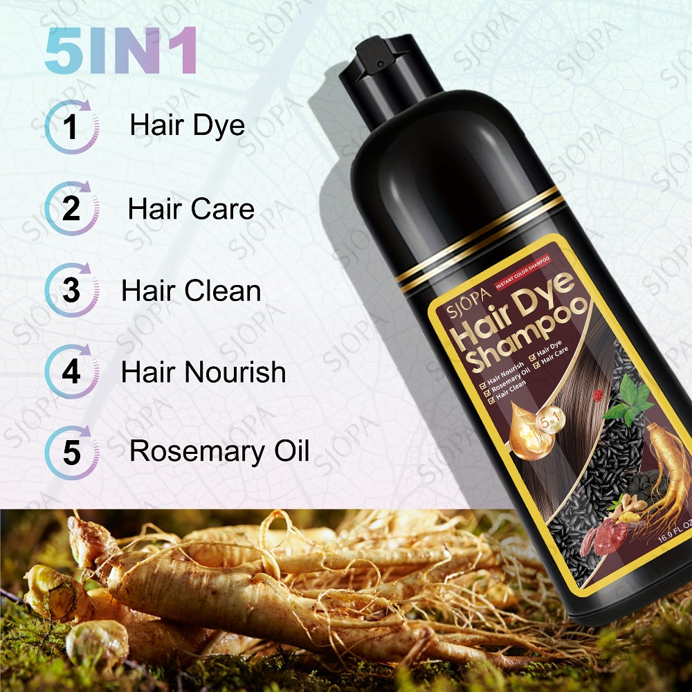 Hair Dye Coloring Shampoo 5-in-1 Upgraded with Hibiscus Oil, Squalane & Glycerin - Quick Color & Nourishing, Gentle Skin-Safe Formula, 12 Shades for Women & Men, Extra Large 500ml / 16.91oz