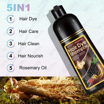 Hair Dye Coloring Shampoo 5-in-1 Upgraded with Hibiscus Oil, Squalane & Glycerin - Quick Color & Nourishing, Gentle Skin-Safe Formula, 12 Shades for Women & Men, Extra Large 500ml / 16.91oz
