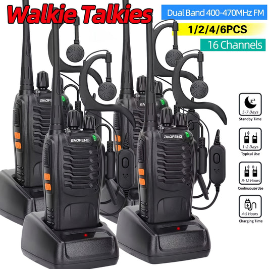 Baofeng BF-888S Walkie Talkies 16 Channel UHF Long Range Two Way Radio Rechargeable with Earphones for Camping Hiking Hunting Outdoor