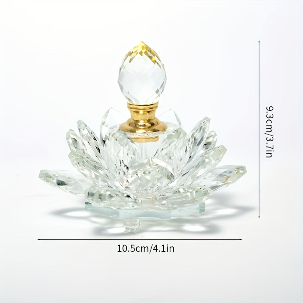 Lotus Shaped Glass Perfume Bottle Crystal Desktop Ornament Decorative Vase Figurine Home Decor Gift for Birthday Christmas Holiday