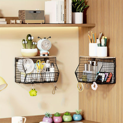 Stackable Metal Wire Fruit Basket with Lid, 1 or 2-Tier Hanging Kitchen Pantry Storage Bin