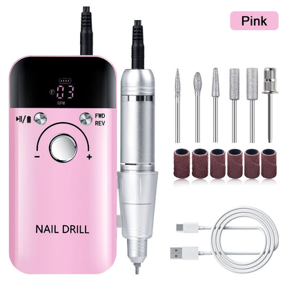 Electric Nail Drill 45000 RPM Rechargeable Kit with LCD, Forward Reverse and Four Color Options