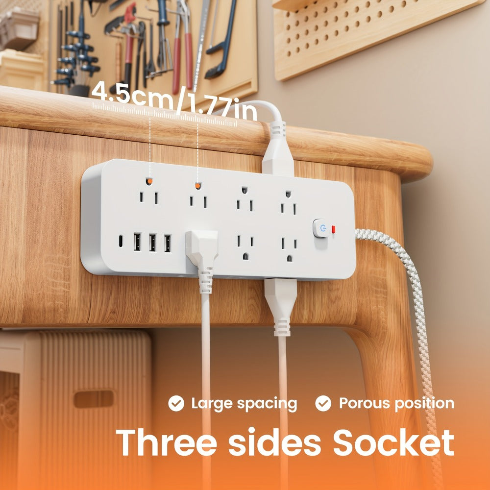 Surge Protector Power Strip 18-in-1 with 14 AC Outlets, 3 USB-A, 1 USB-C, 4 ft Flat Cord and Wall-Mount Holes