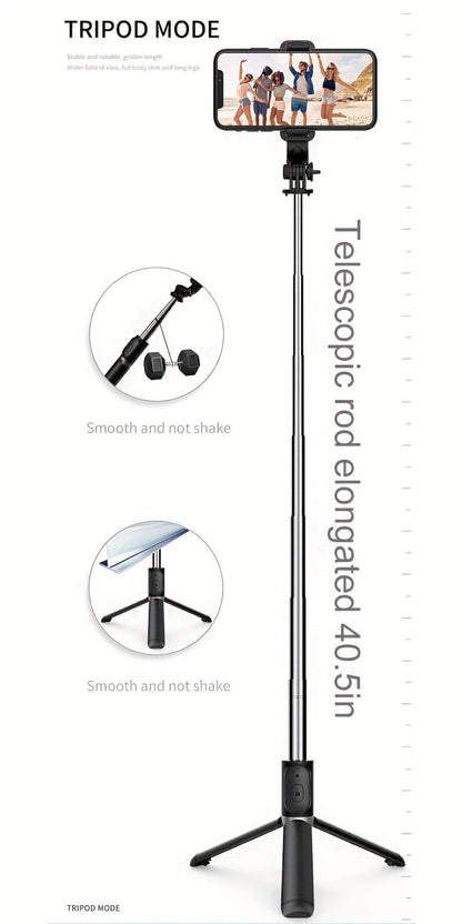40.6-Inch Black Selfie Stick Tripod with Rotating Phone Head, Fold-Out Floor Base and Remote