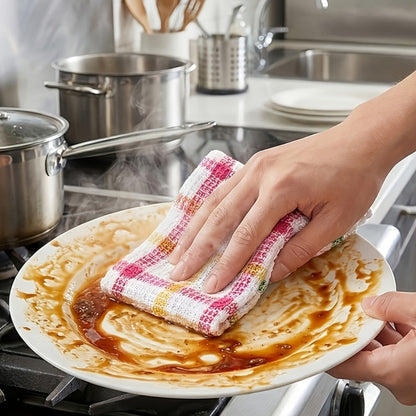 Twelve-Piece Waffle-Weave Kitchen Dishcloth Set, 12 x 12 Inches Each with Mixed Plaid Colors