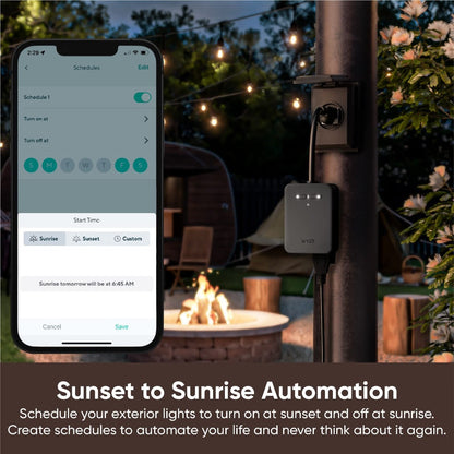 Wyze Outdoor Smart Plug Dual Independent Outlets – WiFi, Energy Monitoring, Built-in Light Sensor, 300ft Range, Works with Alexa & Google, IFTTT, Vacation Mode, No Hub, Weatherproof (Black)