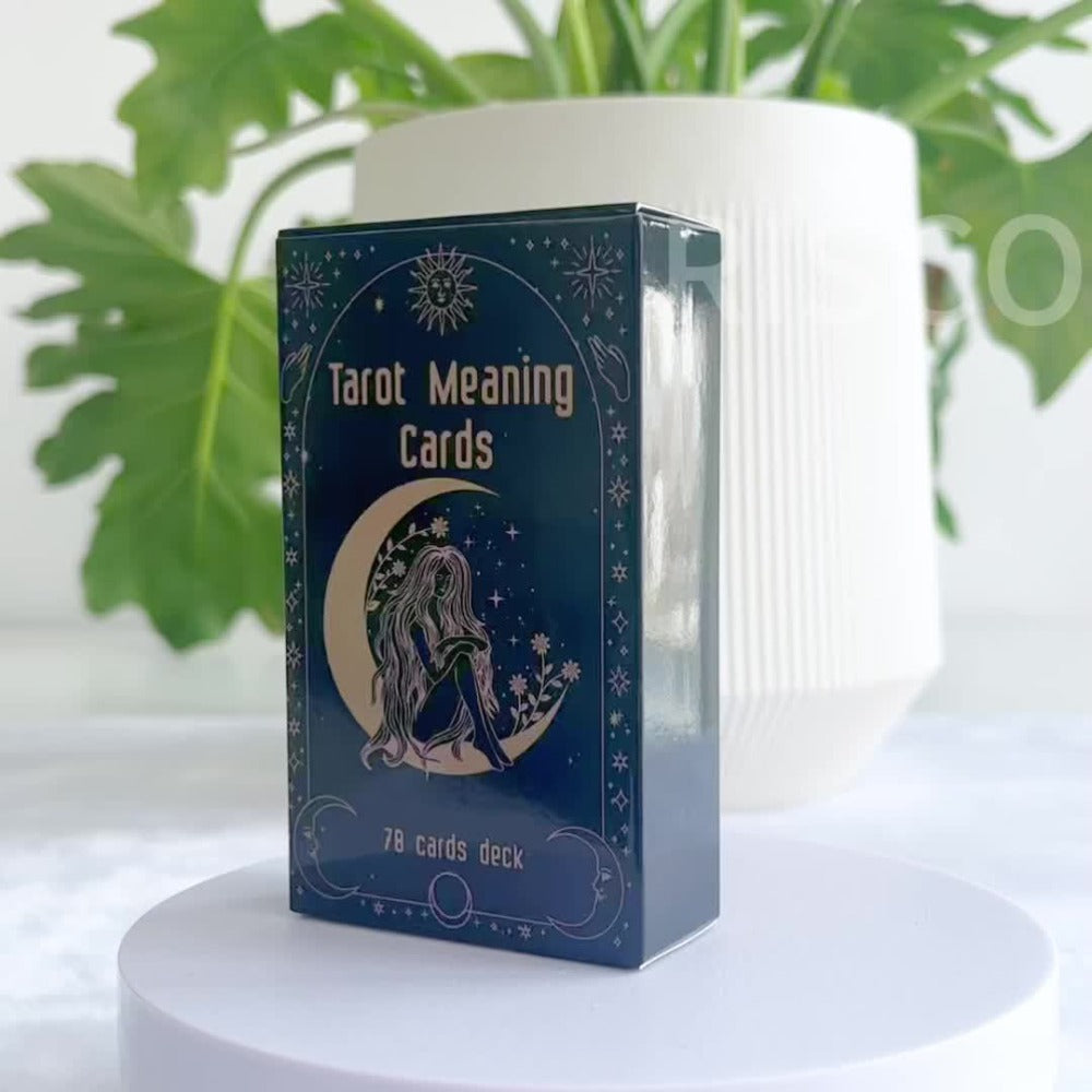 Tarot Meaning Cards Reference Deck with 78 Illustrated Cards, Printed English Text and Compact Black Box