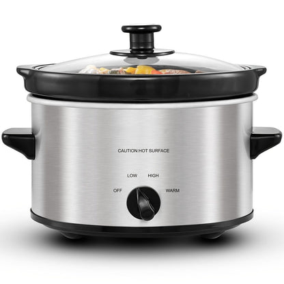 Mini Slow Cooker 1.5QT & 2.0QT with Adjustable Temperature Ceramic Crock & Dishwasher Safe Glass Lid – Small Slow Cooker for Sauces Dips Soups Stews, Stainless Steel & Black