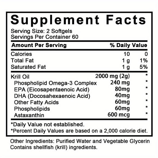 Antarctic Krill Oil 2000mg Per Serving 120 Softgels with Omega-3, EPA & DHA for Brain, Heart, Joint & Eye Health, Superior Absorption for Men & Women