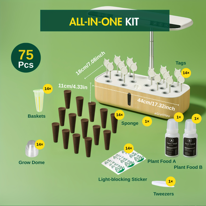 14-Pod Hydroponic Garden Kit with LED Grow Light, Timer, Pump and 1.32 Gallon Tank in Two Finishes