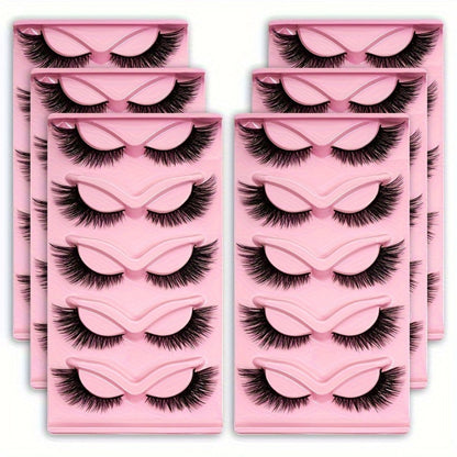 Cat-Eye False Eyelashes Bulk Bundle with Six Packs of 30 Pairs in Stacked Pink Storage Trays