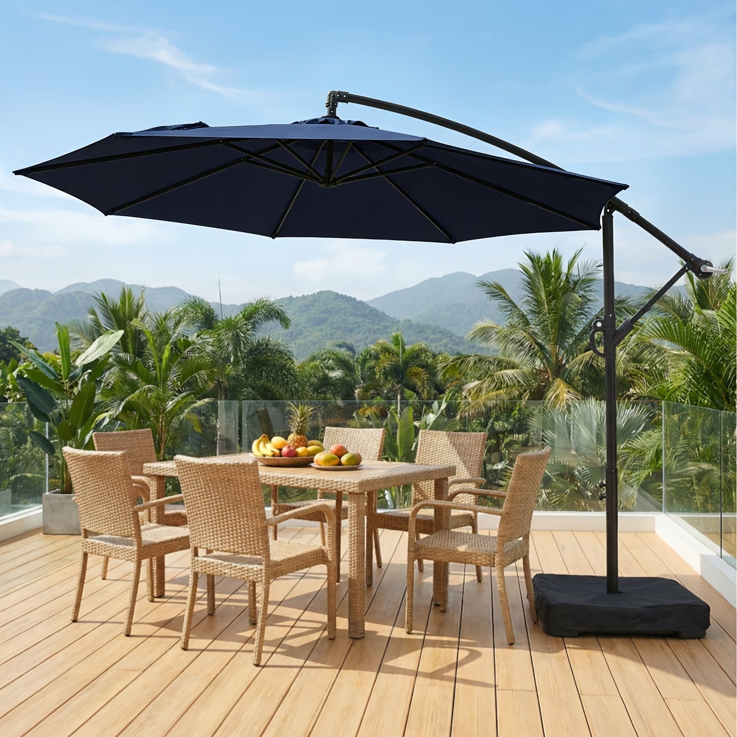 Patio Umbrella 10FT Cantilever Hanging Style with Crank, Push Tilt and Variant-Specific Cross Base
