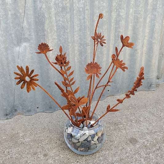Metal Wildflower Bouquet | Rusty Stems Vase Garden Home Decor Gift