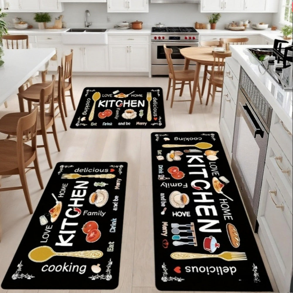 Kitchen Rug Set 3-Piece, Egg Beater Knife & Fork Theme Decorative Kitchen Mats — Soft, Easy-to-Clean Non-Slip Carpet for Kitchen, Dining Room, Bedroom & Bathroom | Fun Cooking Gift